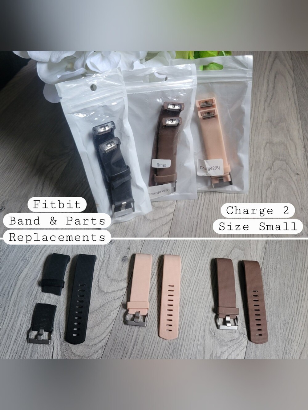 Fitbit Charge 2 Replacement Wristbands  (Black, Brown, Blush) No Device, Small